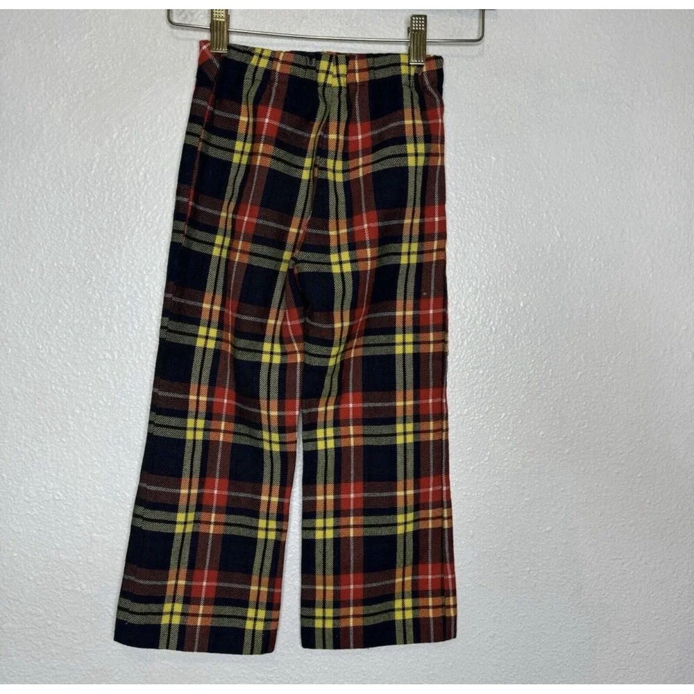 Saks Fifth Avenue Kids Plaid Pants Wool Blend 70s Groovy Fall Red Yellow Holiday